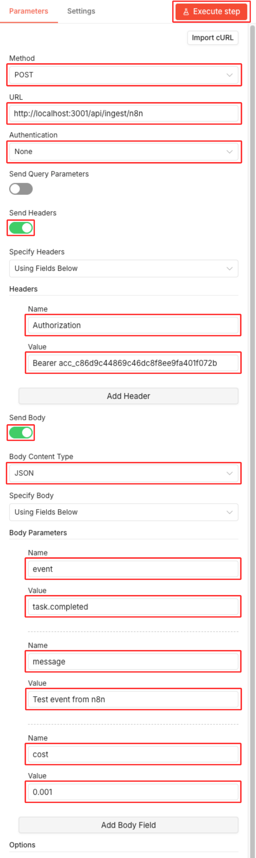 HTTP Request node configuration for npx