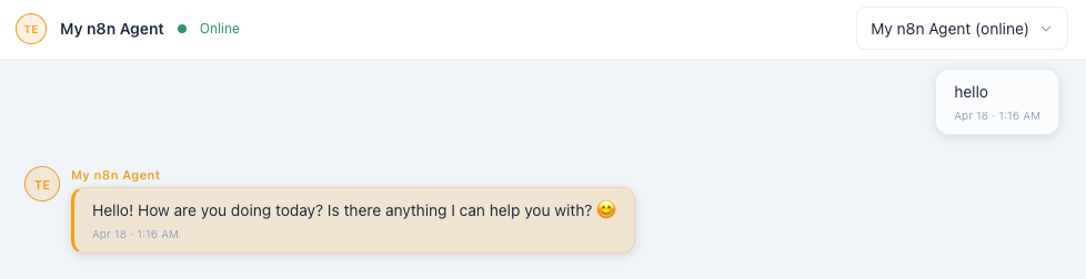 Successful chat response from n8n agent in Genten
