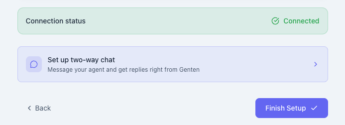 Genten wizard showing connected status