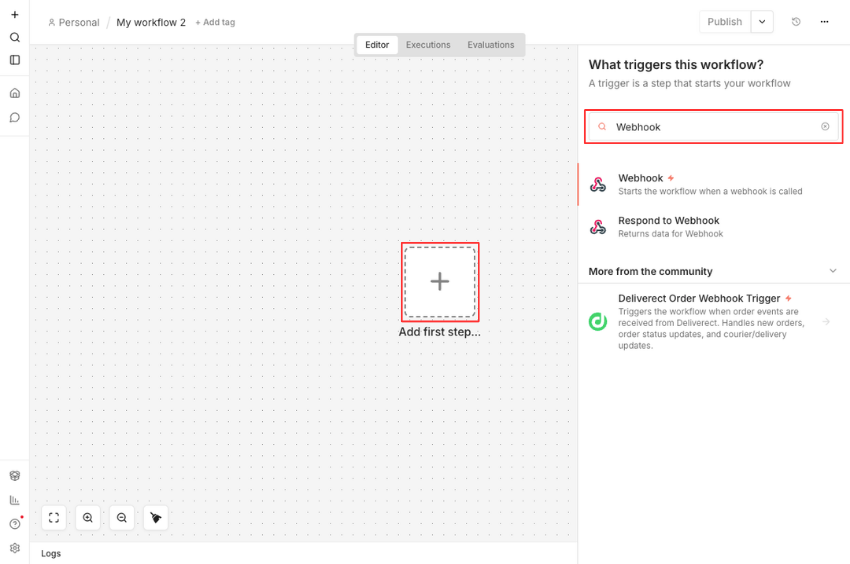 n8n Webhook node configuration panel